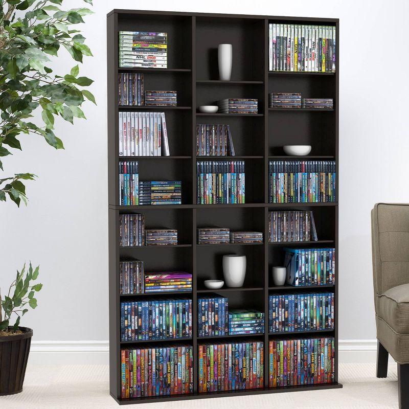 Espresso Adjustable Media Storage Rack with 8 Shelves