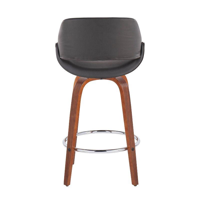 Flared Walnut & Chrome Swivel Counter Stool in Grey - Set of 2