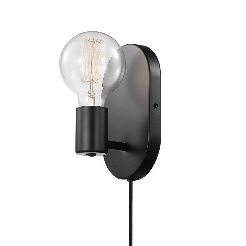 Linus 1-Light Matte Black Plug-In or Hardwire Wall Sconce - Novogratz x Globe: ETL Listed, Metal Body, No Shade