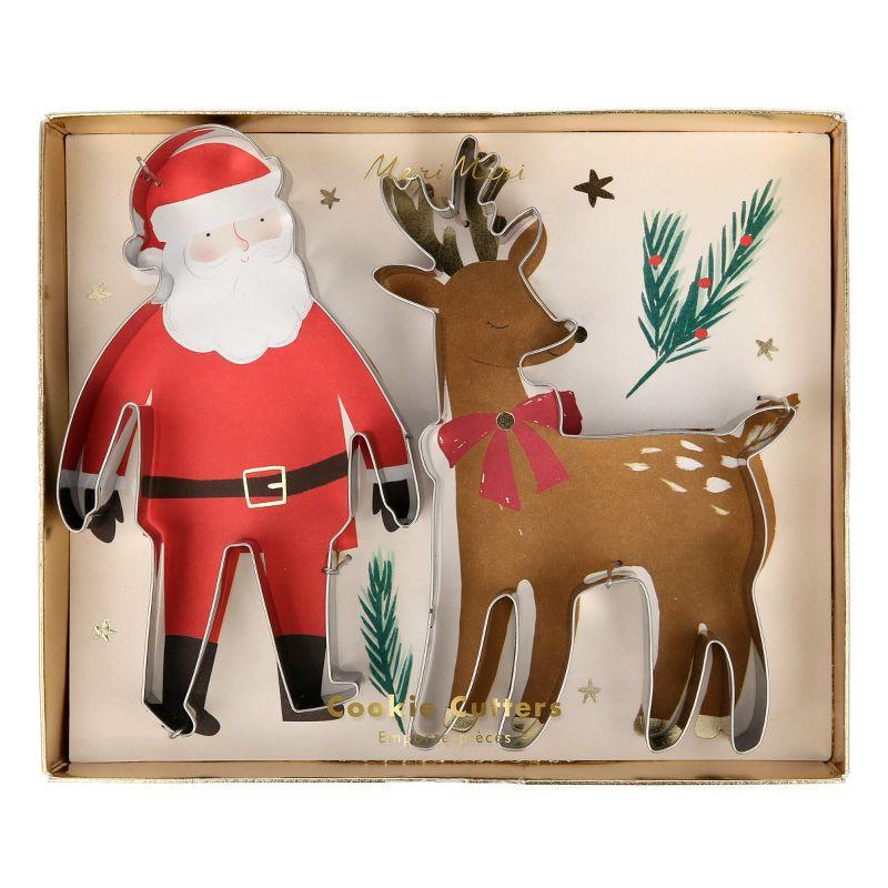 Santa and Reindeer Metal Christmas Cookie Cutters Set