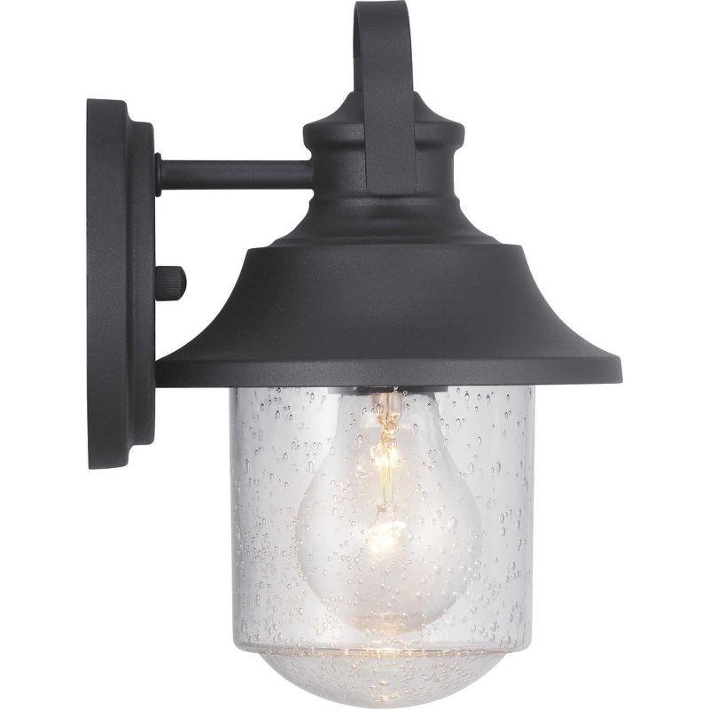 Progress Lighting Weldon 1-Light Outdoor Black Wall Lantern with Curved Clear Seeded Glass Shade