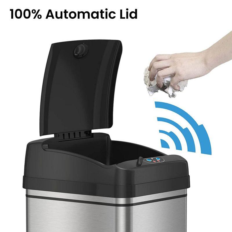 iTouchless Sensor Kitchen Trash Can with AC Adapter and AbsorbX Odor Filter 13 Gallon Silver Stainless Steel