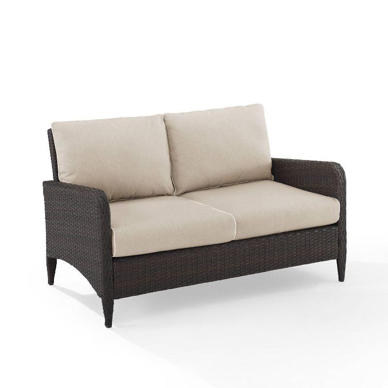 Beige Wicker Outdoor Loveseat with Steel Frame