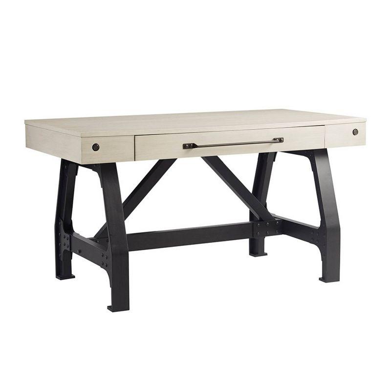 Lancaster Desk Reclaimed White: Ink+Ivy, Graphite Solid Wood Base, Large Drawer, Antique Cream Finish