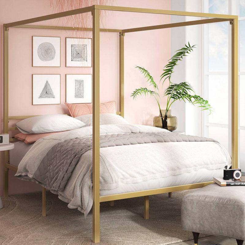 Patricia Gold Metal Queen Canopy Platform Bed Frame with Headboard