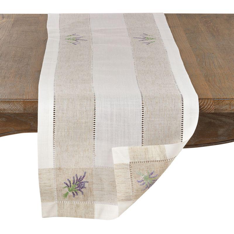 Saro Lifestyle Embroidered Lavender Hemstitch Runner, Ivory, 15" x 70"