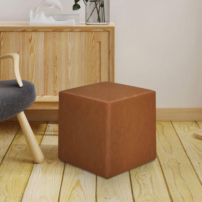 Daphne Ottoman Carmel - Lifestyle Solutions: Faux Leather Footstool, Transitional Bench, No Assembly Required