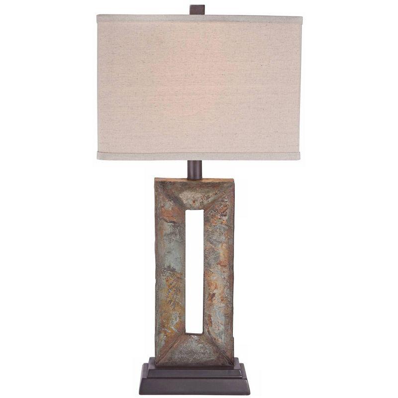 Franklin Iron Works Tahoe Rustic Table Lamp 26" High Natural Stale Rectangular Box Shade for Bedroom Living Room Bedside Nightstand Office Kids House