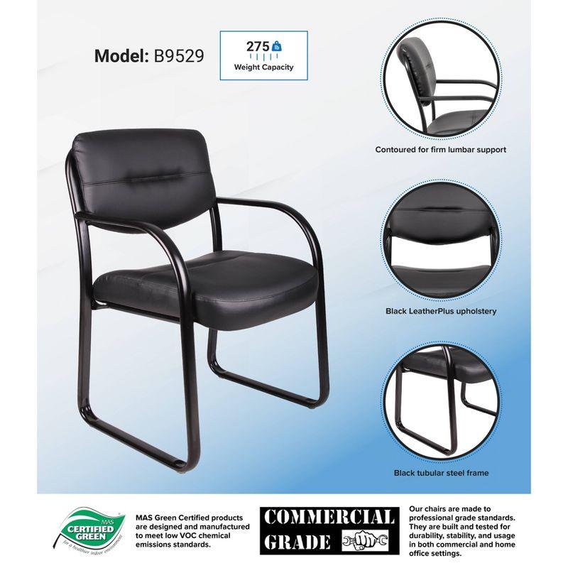 Elegant Black LeatherPlus Guest Chair with Metal Sled Base