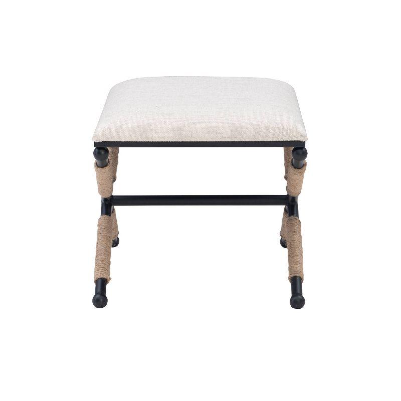 24" Ashburn Boho Rope Wrapped Campaign Accent Stool Ottoman Buff Beige Linen - Linon: Vanity, Bedroom Bench