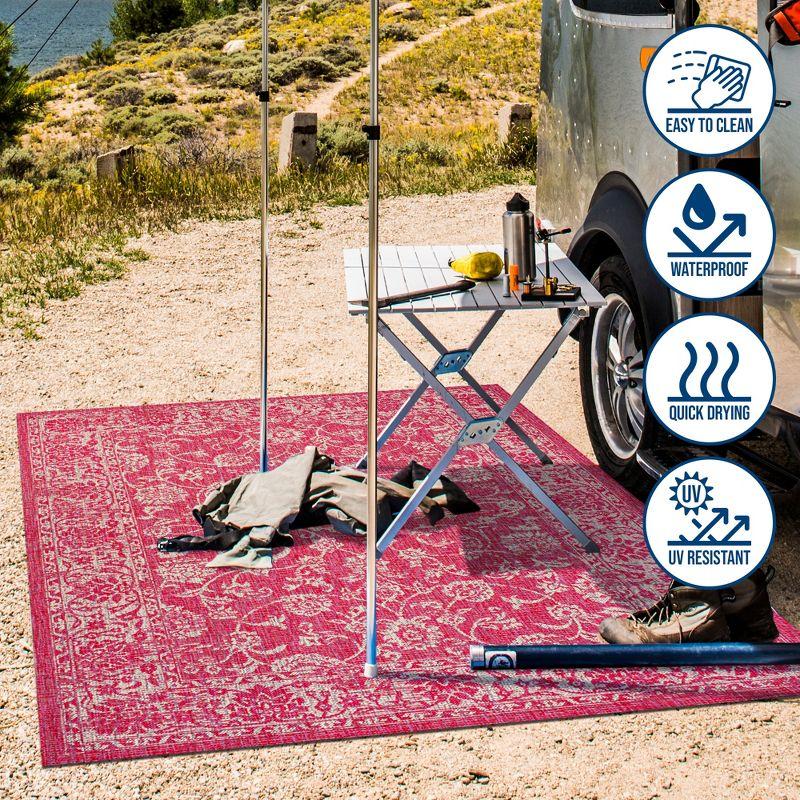 9' x 12' Tela Bohemian Textured Weave Floral Indoor/Outdoor Area Rug, Fuchsia/Light Gray - JONATHAN Y