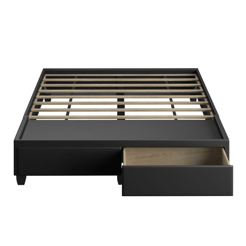 Queen Preston Faux Leather Upholstered Platform Bed Frame with Storage Drawers Black - Eco Dream