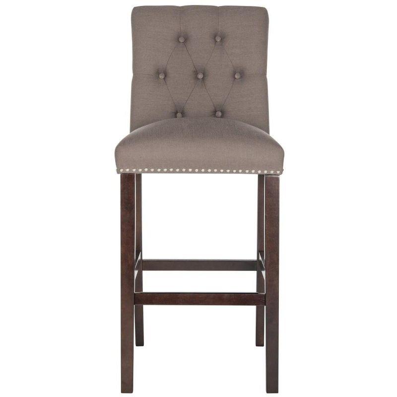 Transitional Espresso and Dark Taupe Bar Stools with Silver Nailheads (Set of 2)