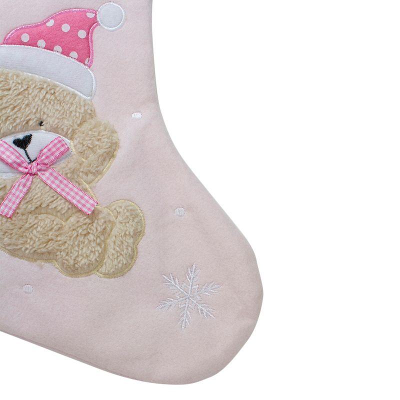 Northlight Baby's 1st Christmas Embroidered Teddy Bear Stocking - 19" - Pink and White