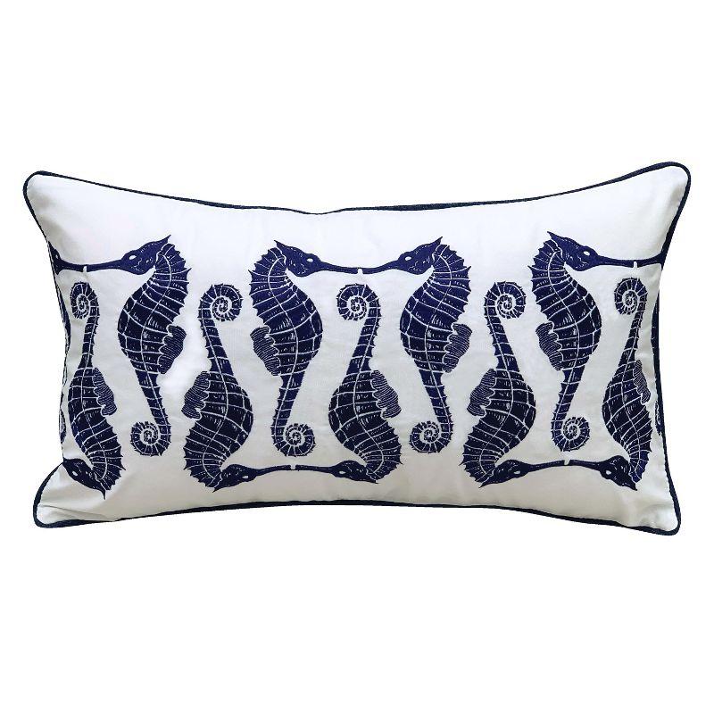 Rightside Design Indigo Series Seahorse Pattern Embroidered Outdoor Olefin Throw Pillow