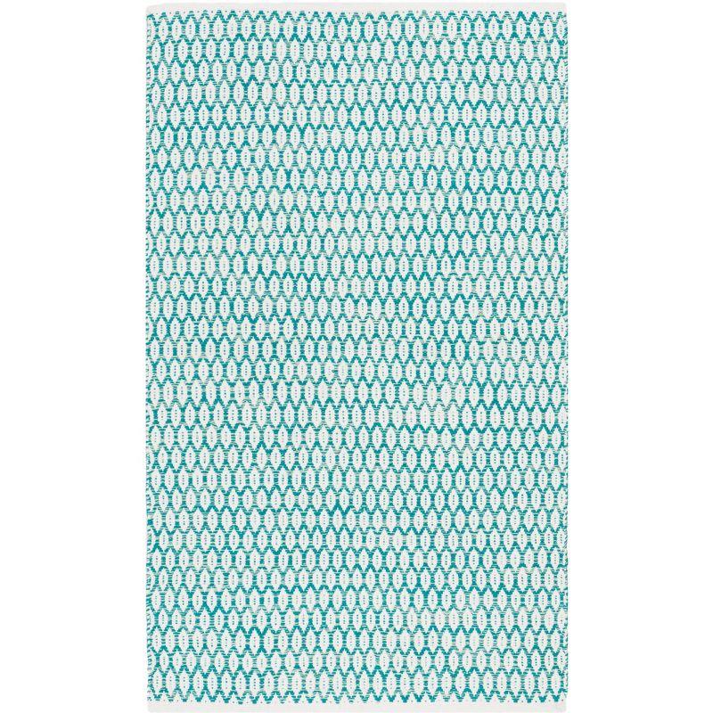 Aqua and Ivory Handwoven Cotton Area Rug, 2' 3" x 5'