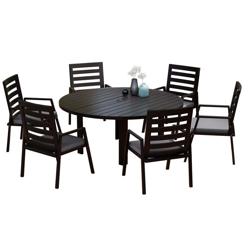 7-Piece Patio Dining Set With 60" Round Aluminum Dining Table And 6 Dining Armchair