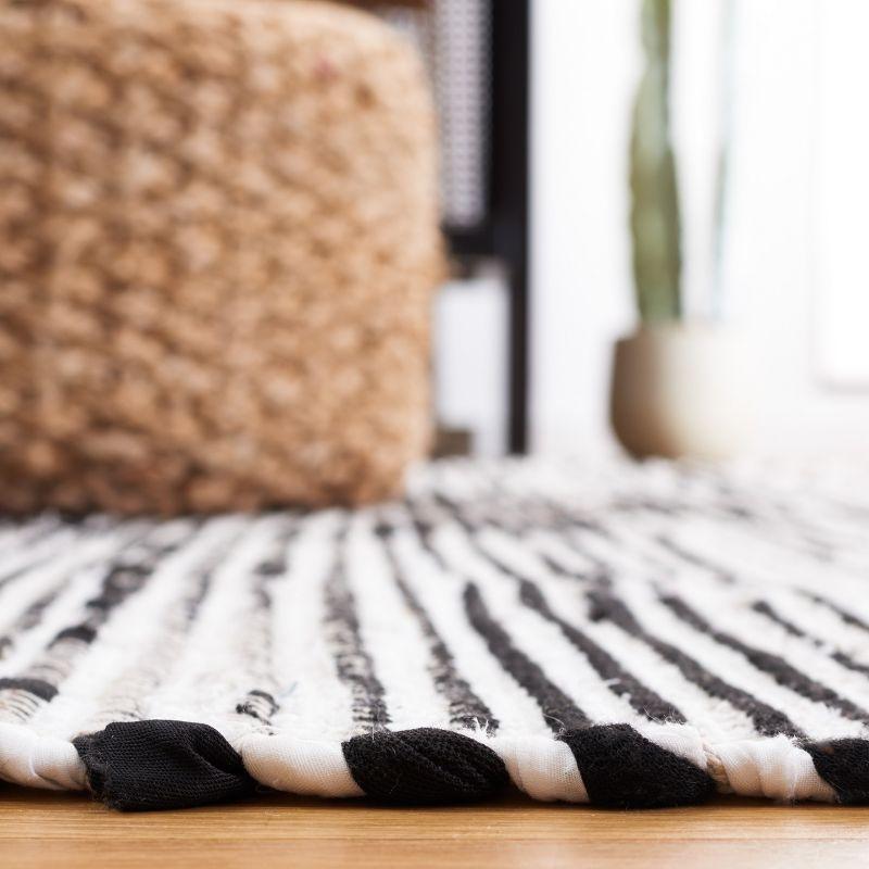 Black and White Handwoven Wool Cotton Striped 3' x 5' Area Rug