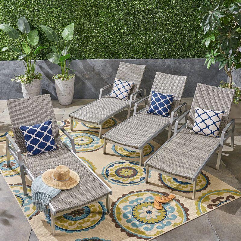 Gray Aluminum and Wicker Outdoor Chaise Lounge Set of 4