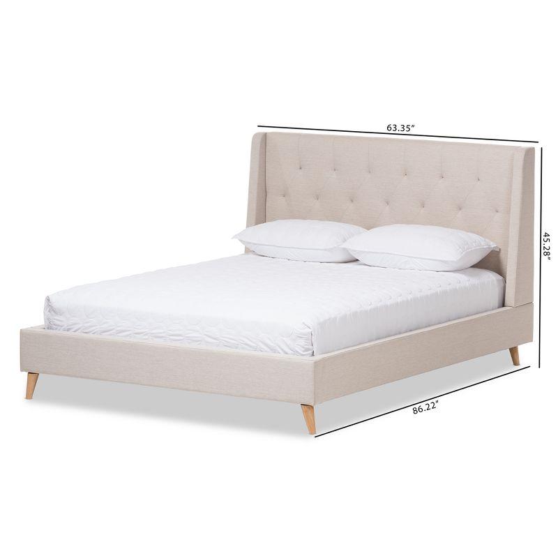 Baxton Studio Queen Adelaide Retro Modern Fabric Upholstered Platform Bed Light Beige: No Box Spring Needed, Polyester Fill