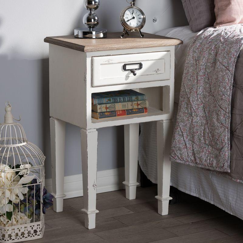 Dauphine Provincial Oak Nightstand with Storage Shelf - Baxton Studio: Mindi-Wood Top, Metal Handle