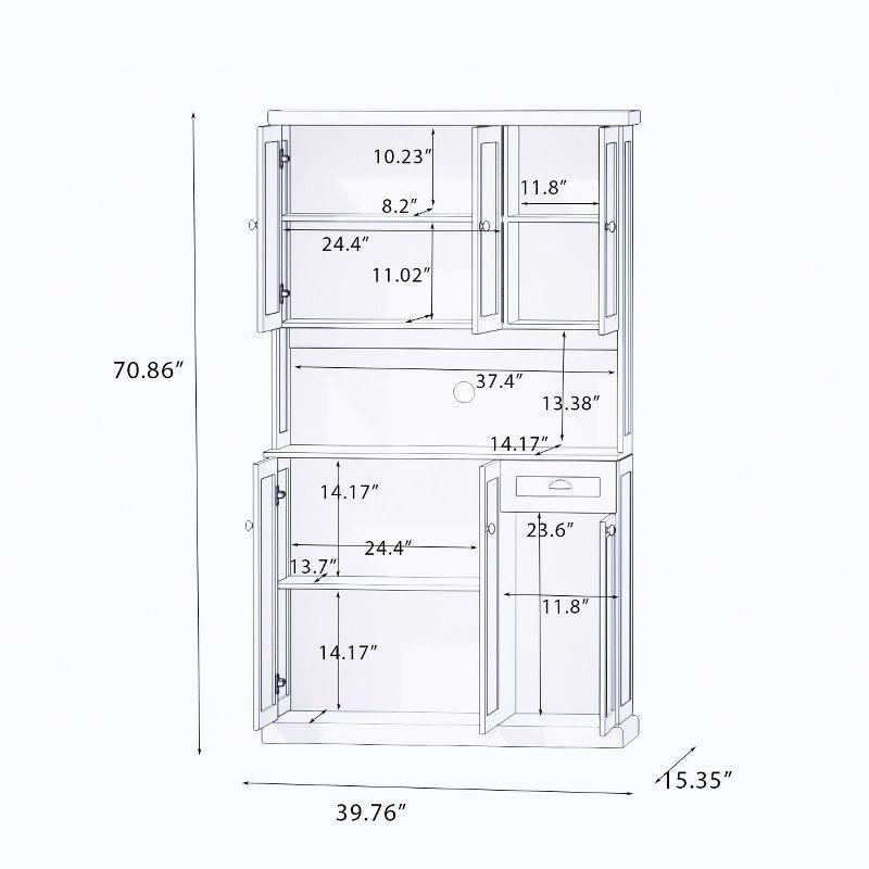 71" Buffet With Hutch, Modern Farmhouse Kitchen Pantry Storage Cabinet With Microwave Oven Countertop, Drawer, And Cupboard, Black