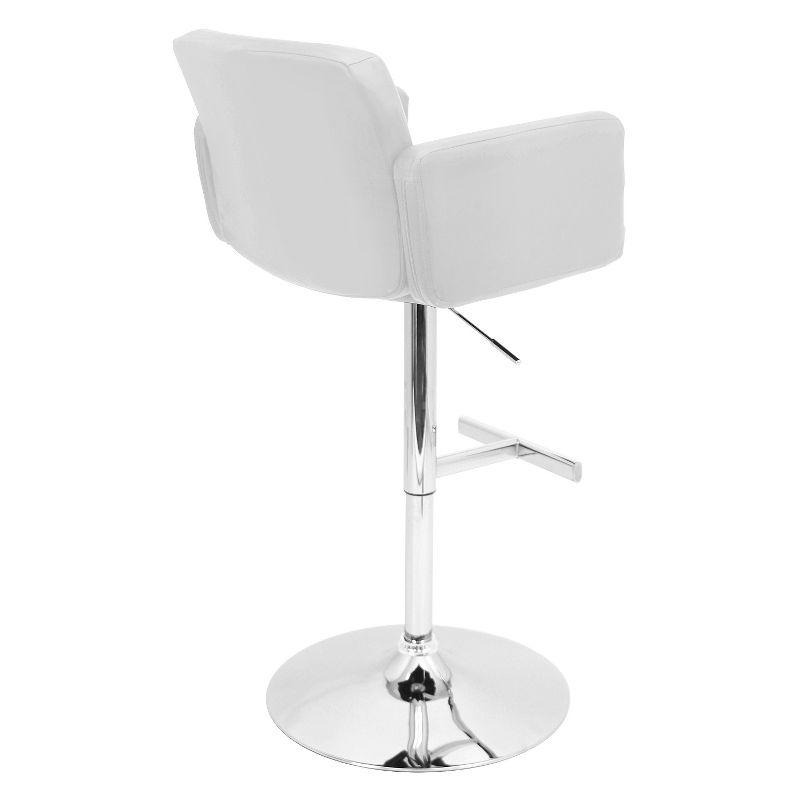 Adjustable White Faux Leather Swivel Bar Stool with Metal Base