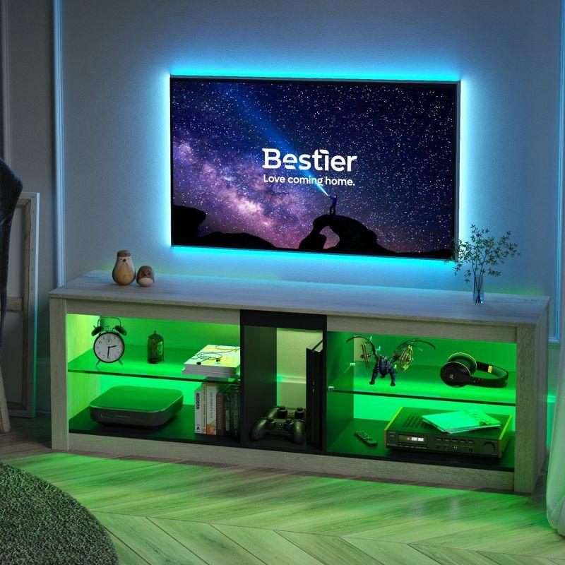 Bestier TV Stand for TVs up to 70" with LED Light, Entertainment Center for PS5 with Shelves, Black Marble
