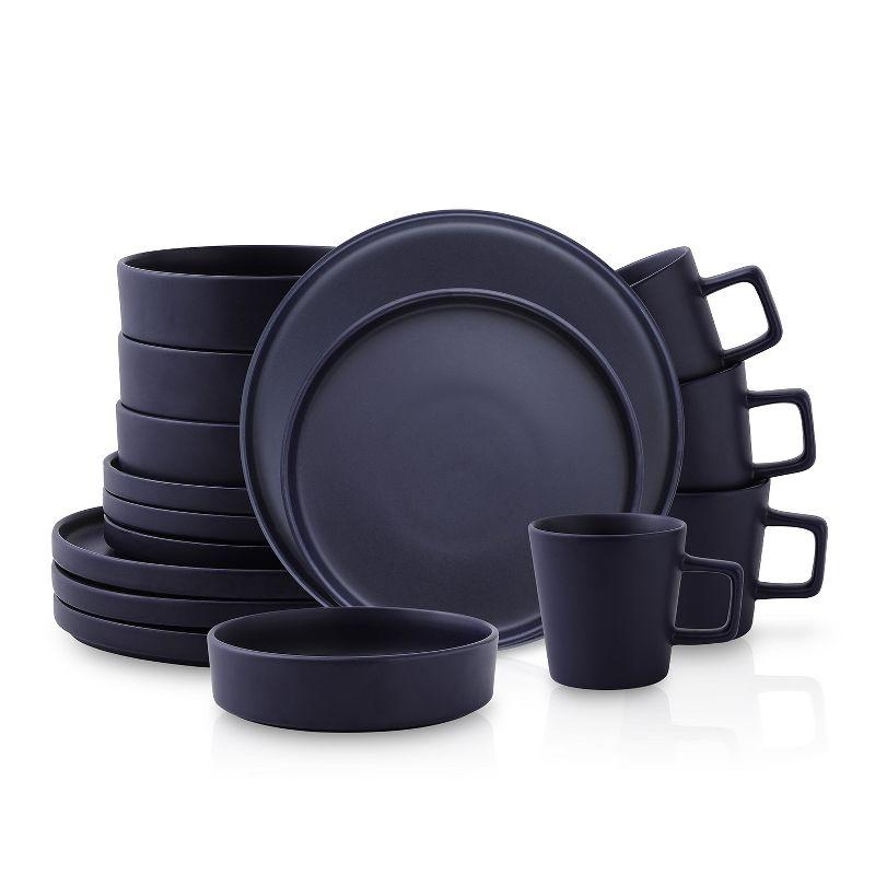 Dark Blue Ceramic 16-Piece Dinnerware Set, Service for 4