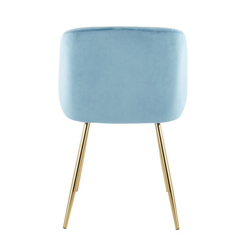 Set of 2 Fran Contemporary Dining Chairs Steel/Velvet Gold/Light Blue - LumiSource: Padded Bucket Seat, Metal Legs