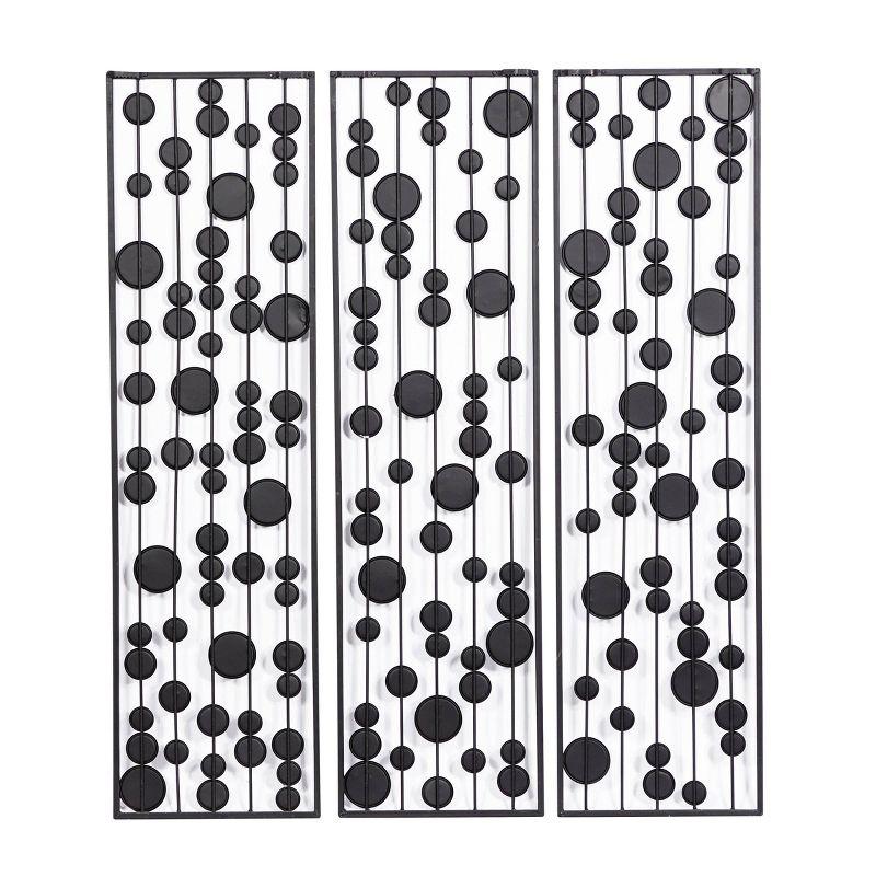 Mercer41 Metal Geometric Black Wall Decor with Round Mirror Accents Set