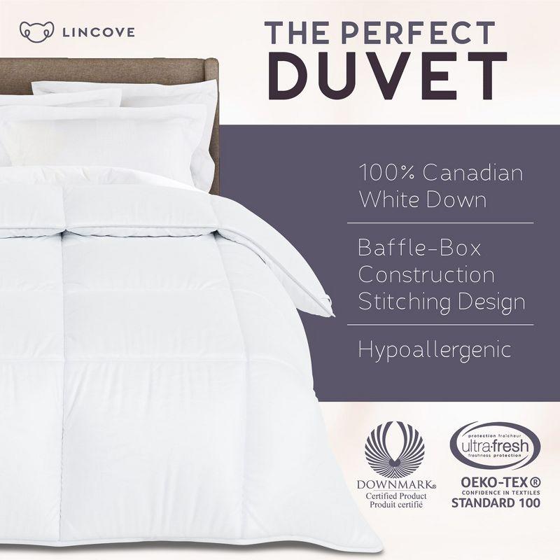 Lincove Down Comforter - Duvet, 600 Thread Count, 100% Cotton Sateen, Corner Loops