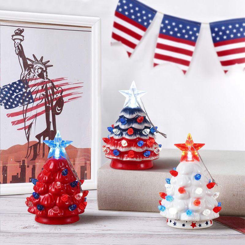 Set of 3 Mini Nostalgic Ceramic Patriotic Trees