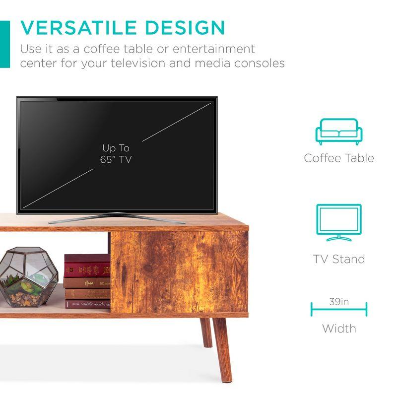 Best Choice Products Wooden Mid-Century Modern Coffee Accent Table Furniture w/ Open Storage Shelf - Brown