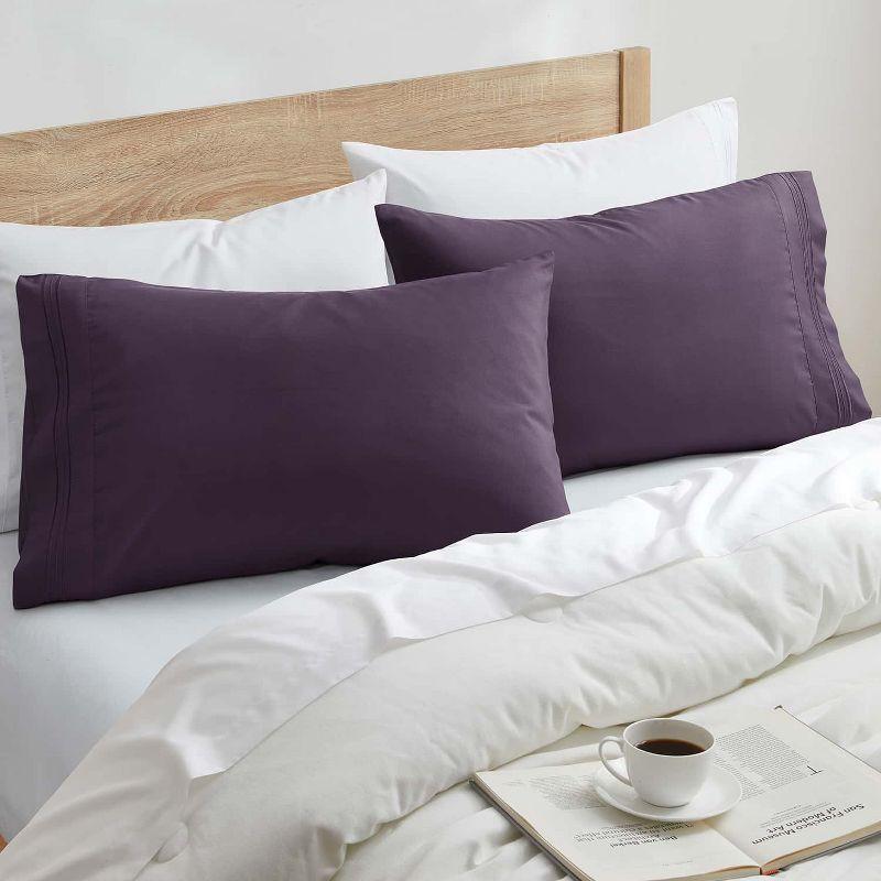 Nestl Luxury Soft Microfiber Standard/Queen Size Pillowcases, Set of 2, Purple Eggplant