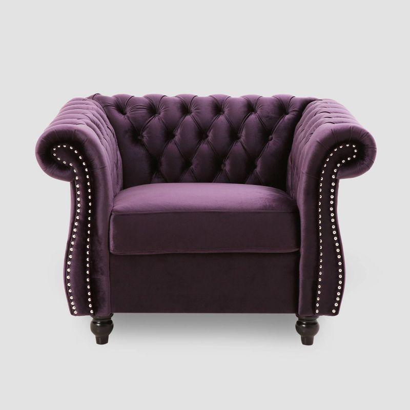 Westminster Chesterfield Club Chair Blackberry - Christopher Knight Home: Velvet Upholstery, Nailhead Trim