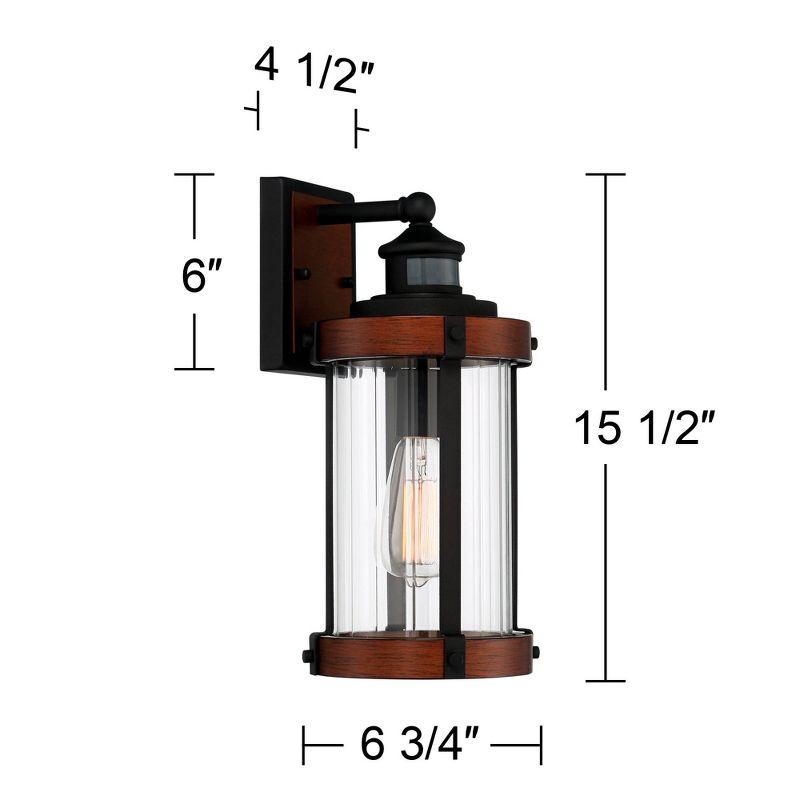 John Timberland Stan Industrial Outdoor Wall Light Fixture Dark Faux Wood Black Motion Sensor 15 1/2" Clear Glass for Post Exterior Barn Deck House