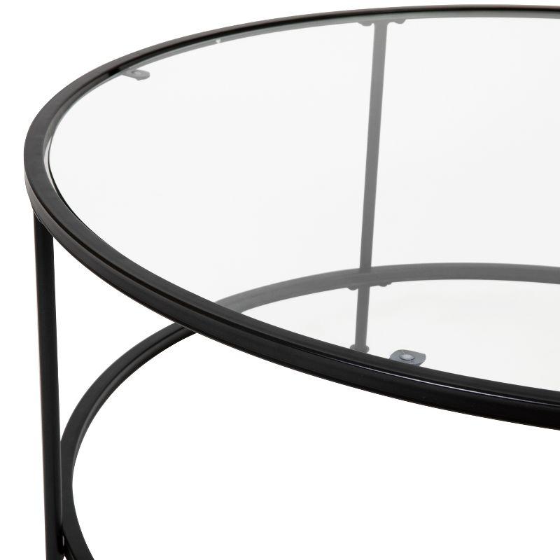 Flash Furniture Astoria Collection Round Coffee Table - Modern Clear Glass Coffee Table with Matte Black Frame