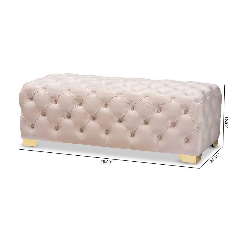 Luxurious Beige Velvet 48" Square Tufted Gold-Legged Ottoman