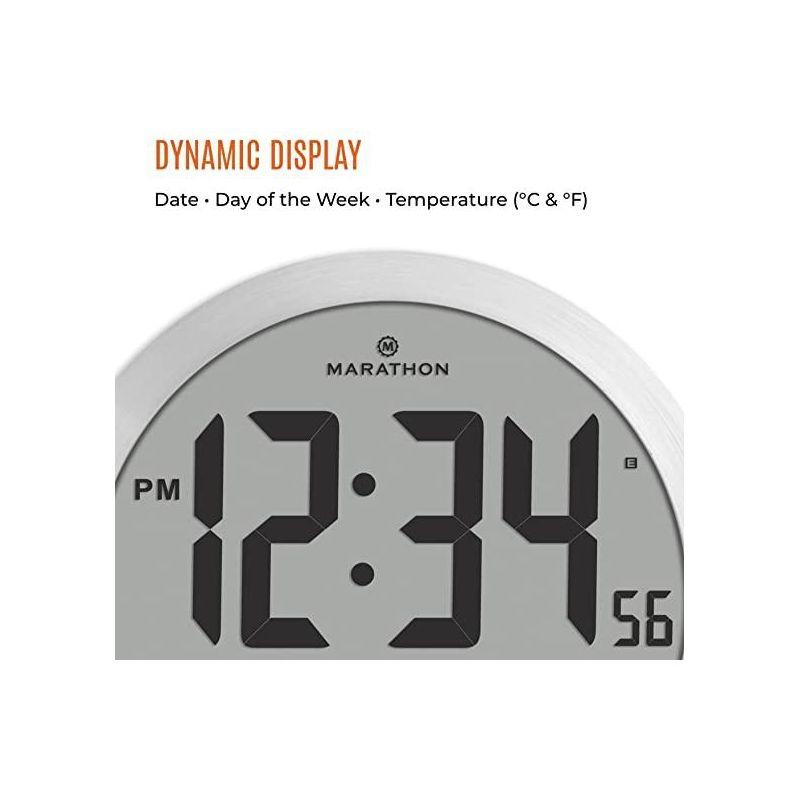 Marathon 15 Inch Round Sleek & Stylish Digital Wall Clock Full Calendar Display & Indoor Temperature