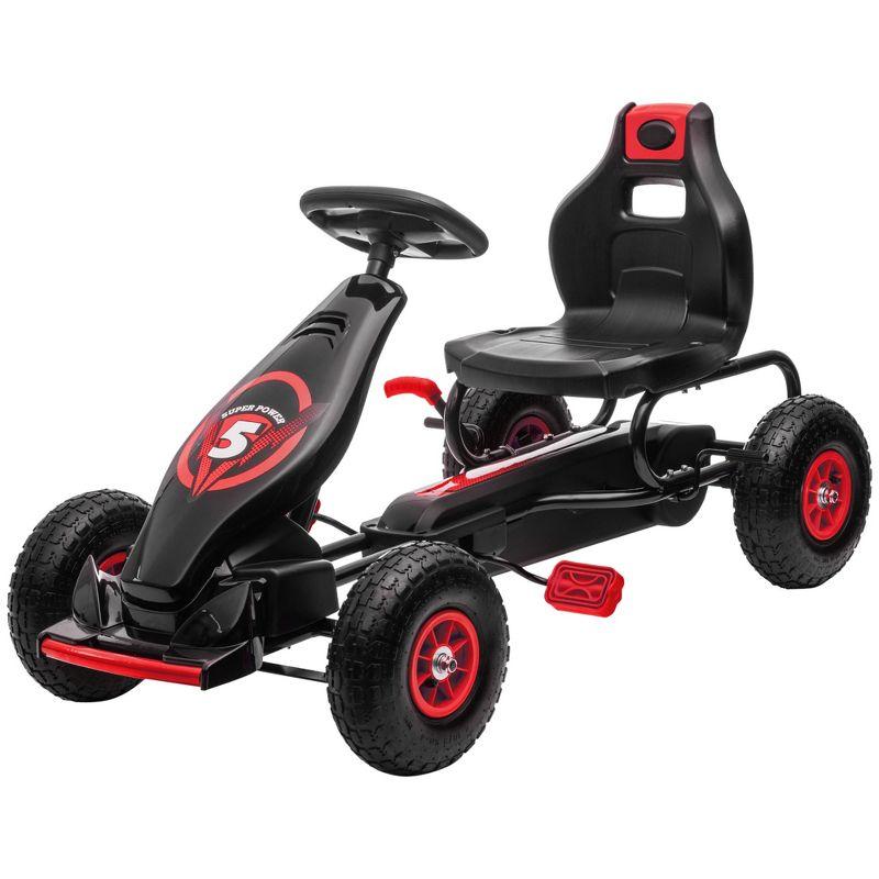 Aosom Ergonomic Pedal Go Kart Kids Ride-on Toy, Pedal Car with Tough, Wear-Resistant Tread, Go Cart Kids Car for Boys & Girls, Ages 5-12