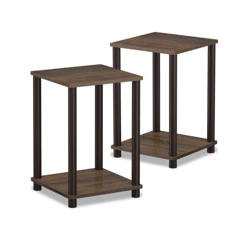 Furinno 2PCS Industrial Reversible End Table Sofa Side Bedside Nightstand w/Storage Shelf,Brown