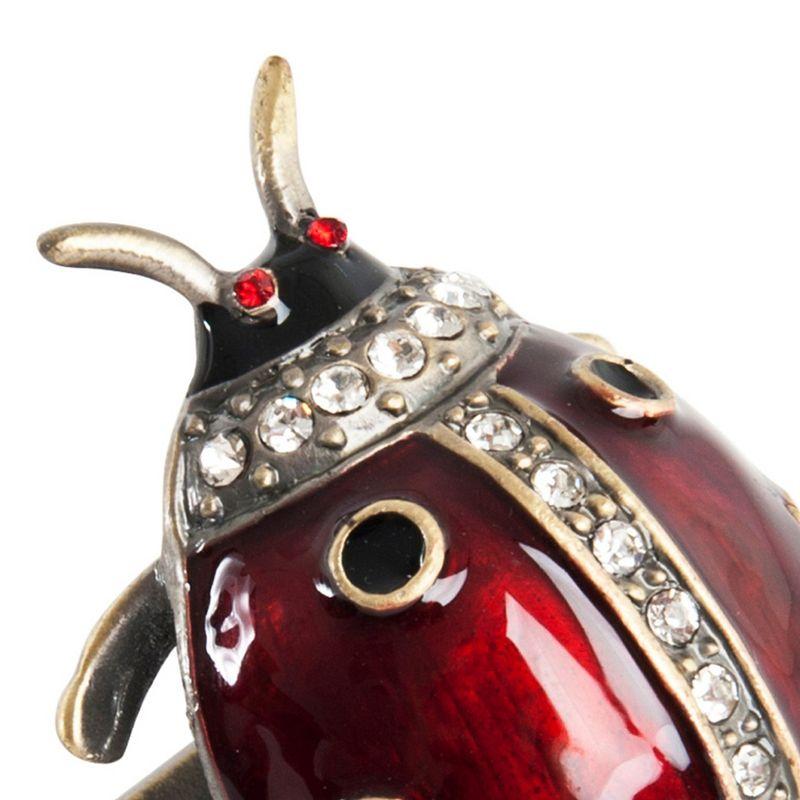 Red Jeweled Ladybug Pewter Napkin Rings, Set of 4