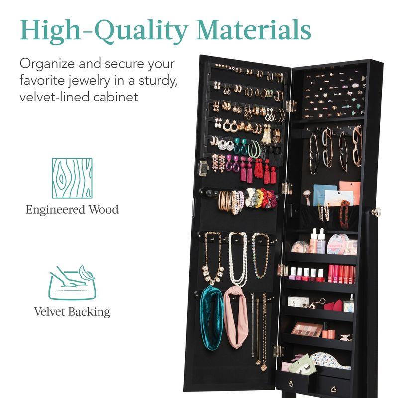 Best Choice Products Jewelry Armoire Cabinet, Full Length Mirror w/ Velvet Storage Interior, Lock - Black
