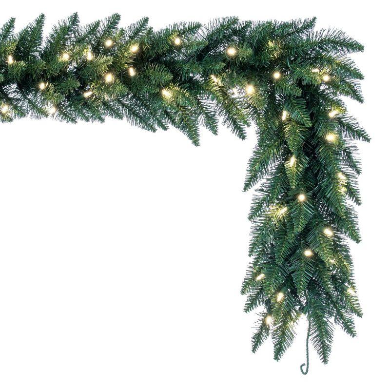 9' Green Fir Christmas Garland with Warm White LED Lights