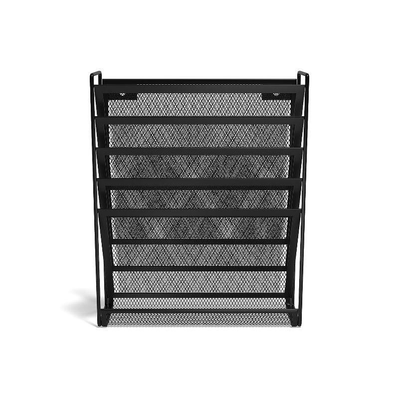 Black Metal Mesh 5-Pocket Vertical Wall File Organizer