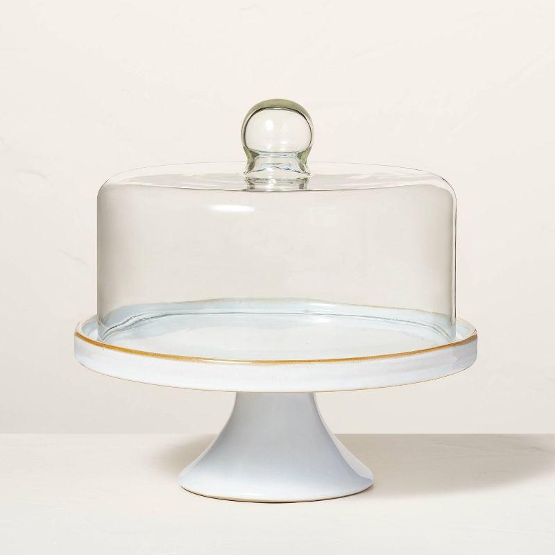 Stoneware Reactive Glaze Cake Stand with Glass Cloche - Hearth & Hand™ with Magnolia
