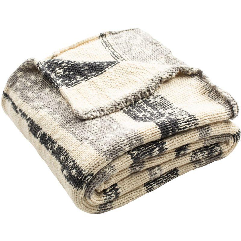 Contemporary Dual-Tone Cotton Knit Throw - Grey/Ivory - 50" x 60"