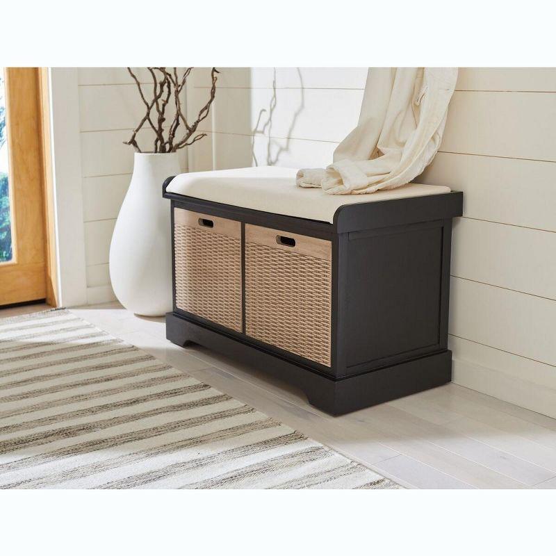 Landers 2 Drawer/Cushion Storage Bench - Black - Safavieh