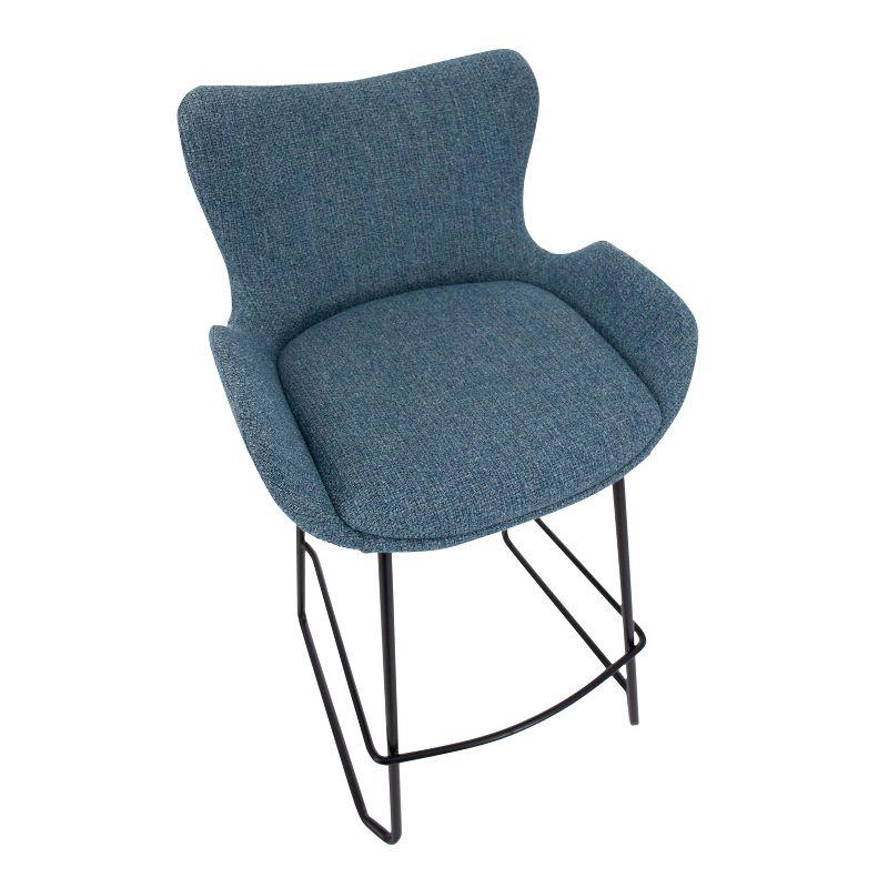 Set of 2 Tara Counter Height Barstools Black/Blue - LumiSource: Modern Upholstered, Metal Base, 250lb Capacity